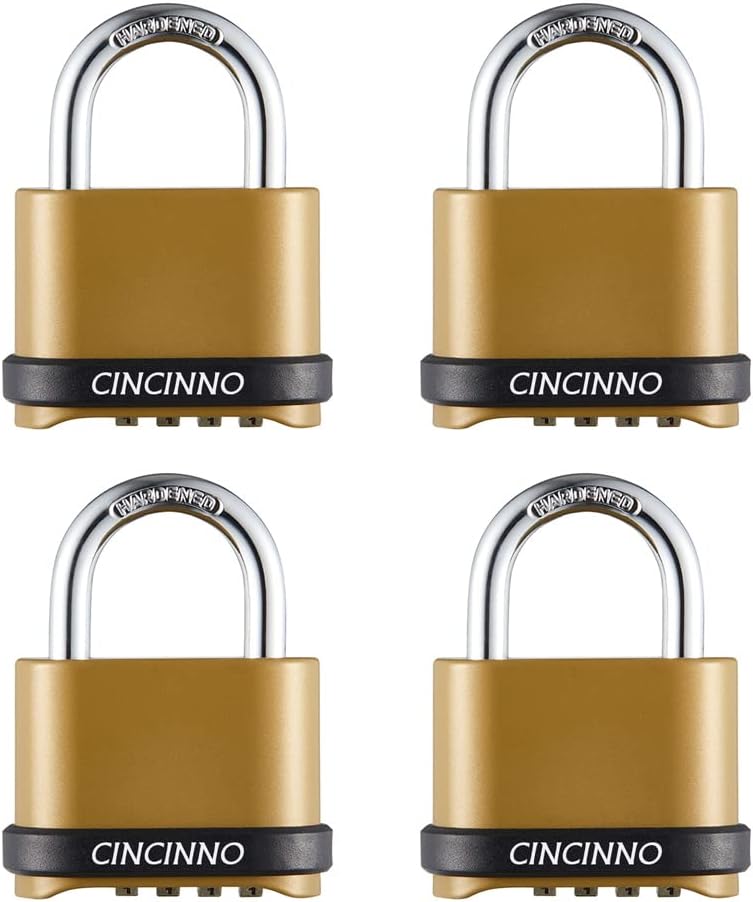 CINCINNO Heavy Duty Weatherproof Combination Lock, 4-Pack Outdoor Combo Lock,Resettable Combination Padlock for Gate,Shed,Storage Unit - Image 1